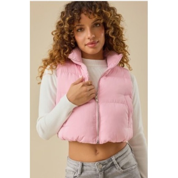 Altar'd State Jackets & Blazers - Altar'd State Pink Cropped Puffer Vest Sleeveless Jacket Size L